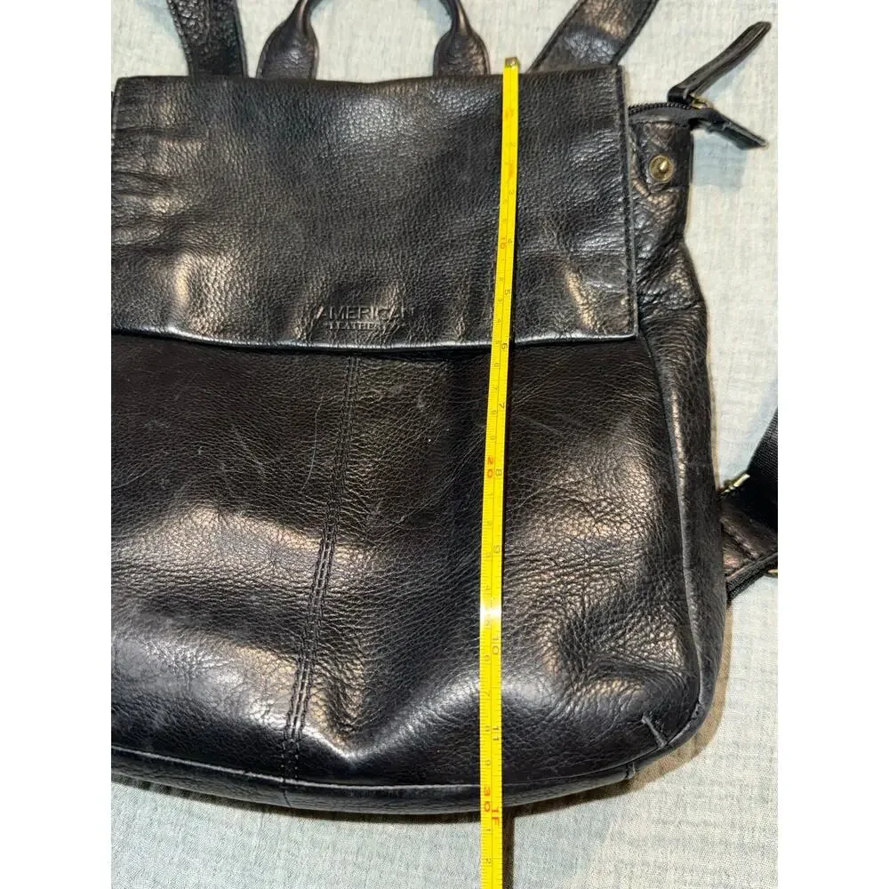 American Leather Co. Backpack Black Fold Over Leather Mini 12” Classic Bag